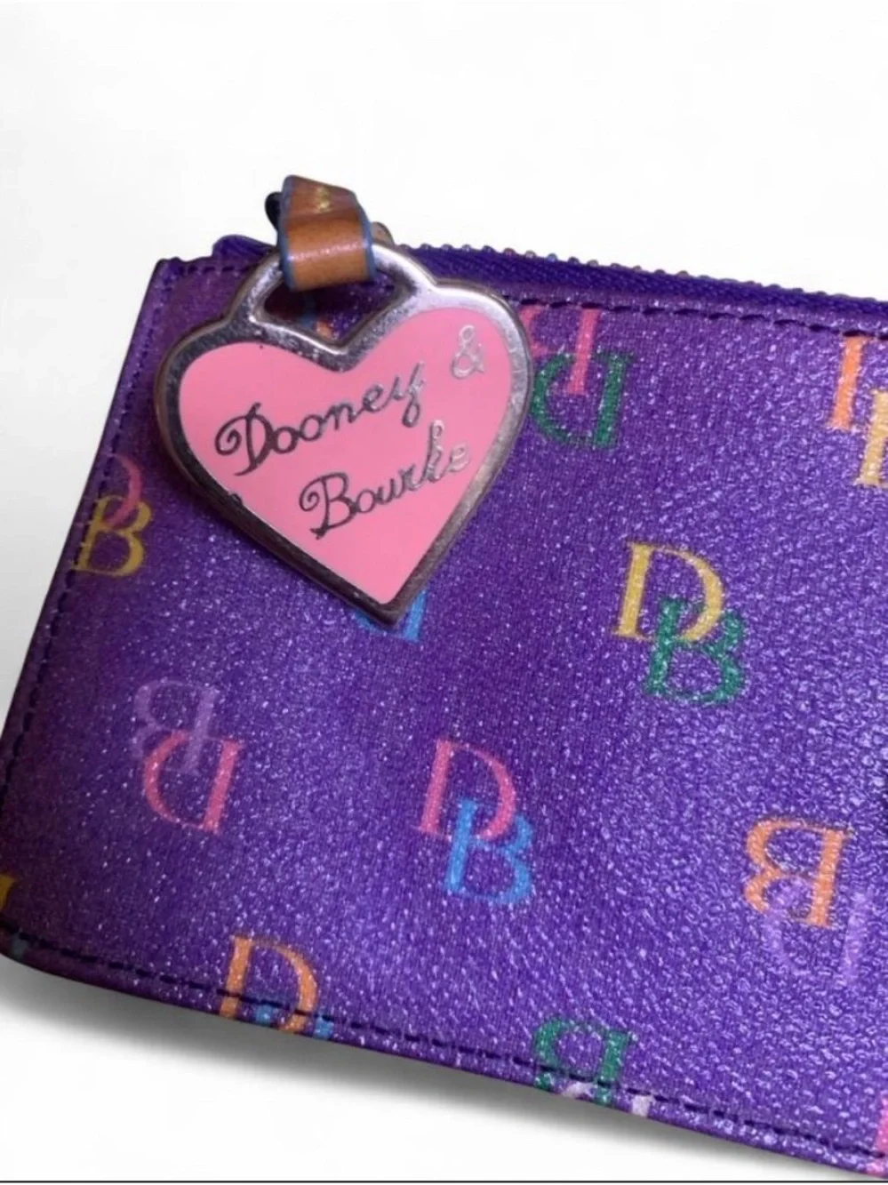 Vintage Y2K Dooney & Bourke Purple Multicolor DB Monogram Coin Case Key Wallet